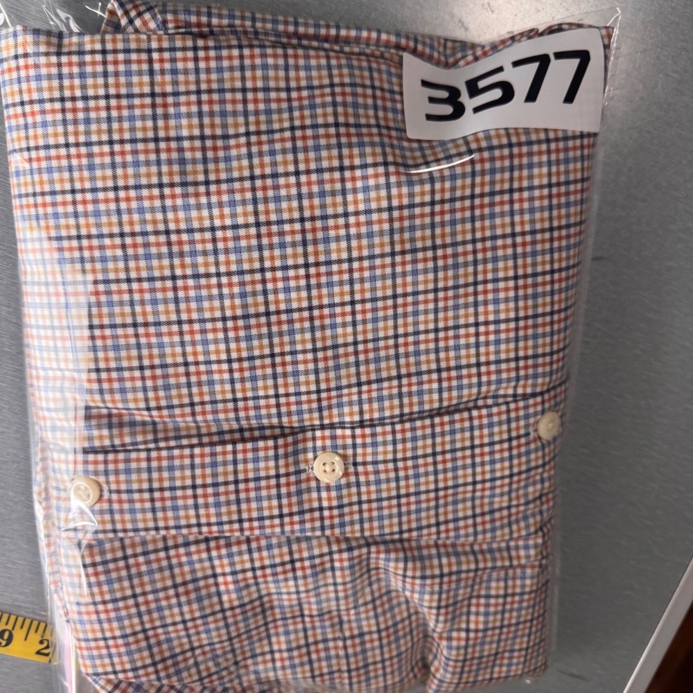 Peter Millar Mens Large Plaid Button Down Shirt Blue Orange Stretch Performance - Picture 10 of 10